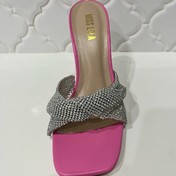 Miss Lola rhinestone pink heels - Picture 2 of 3